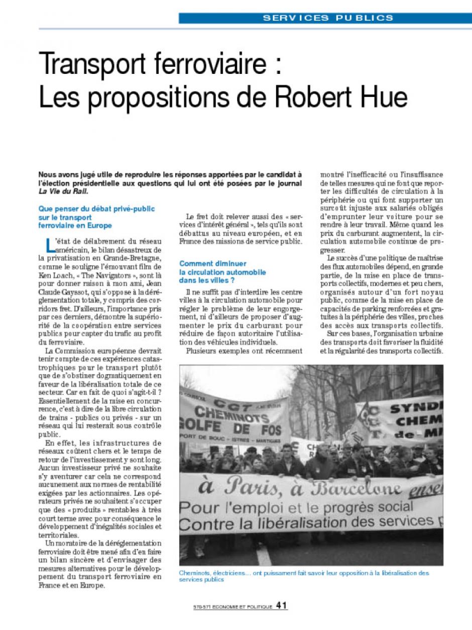 Transport ferroviaire : Les propositions de Robert Hue